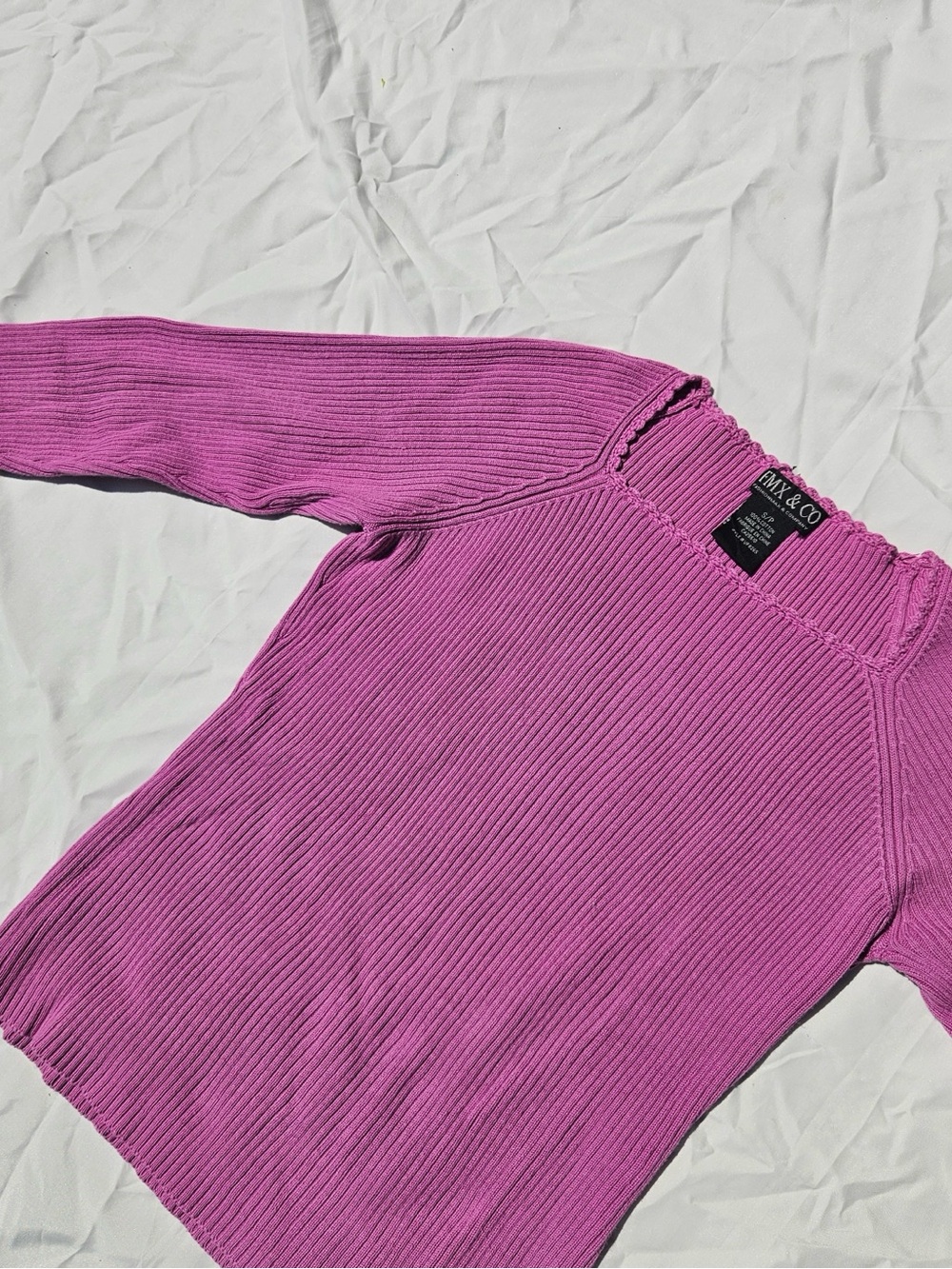 Cotton Pink Ribbed Long Sleeve Top